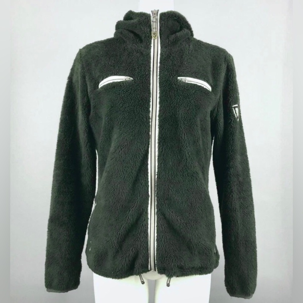 Kuhn Skata Zip-Up Teddy Hooded Jacket M Olive Green Outdoors Winter